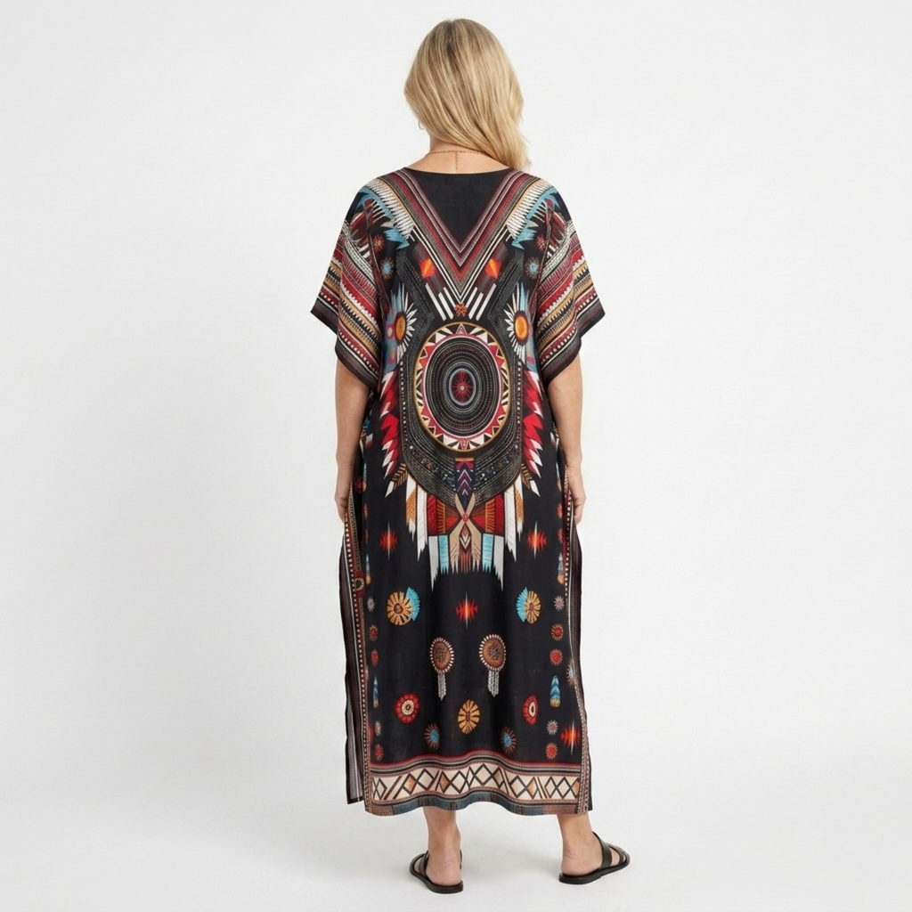 Robe kaftan kimono grande taille — coupe ample — plage et voyage