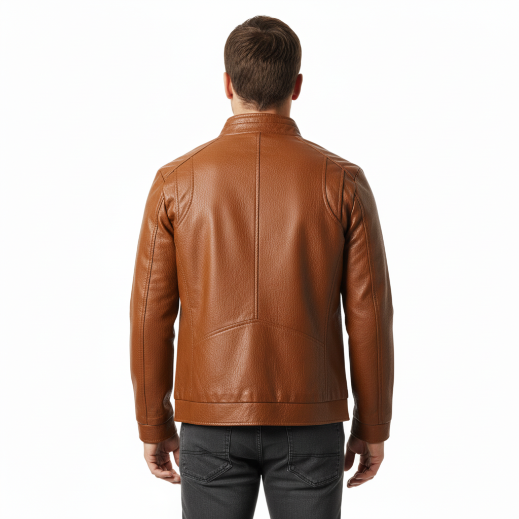 Veste en Cuir Italien pour Homme avec Fermeture Éclair et Poignets Nervurés