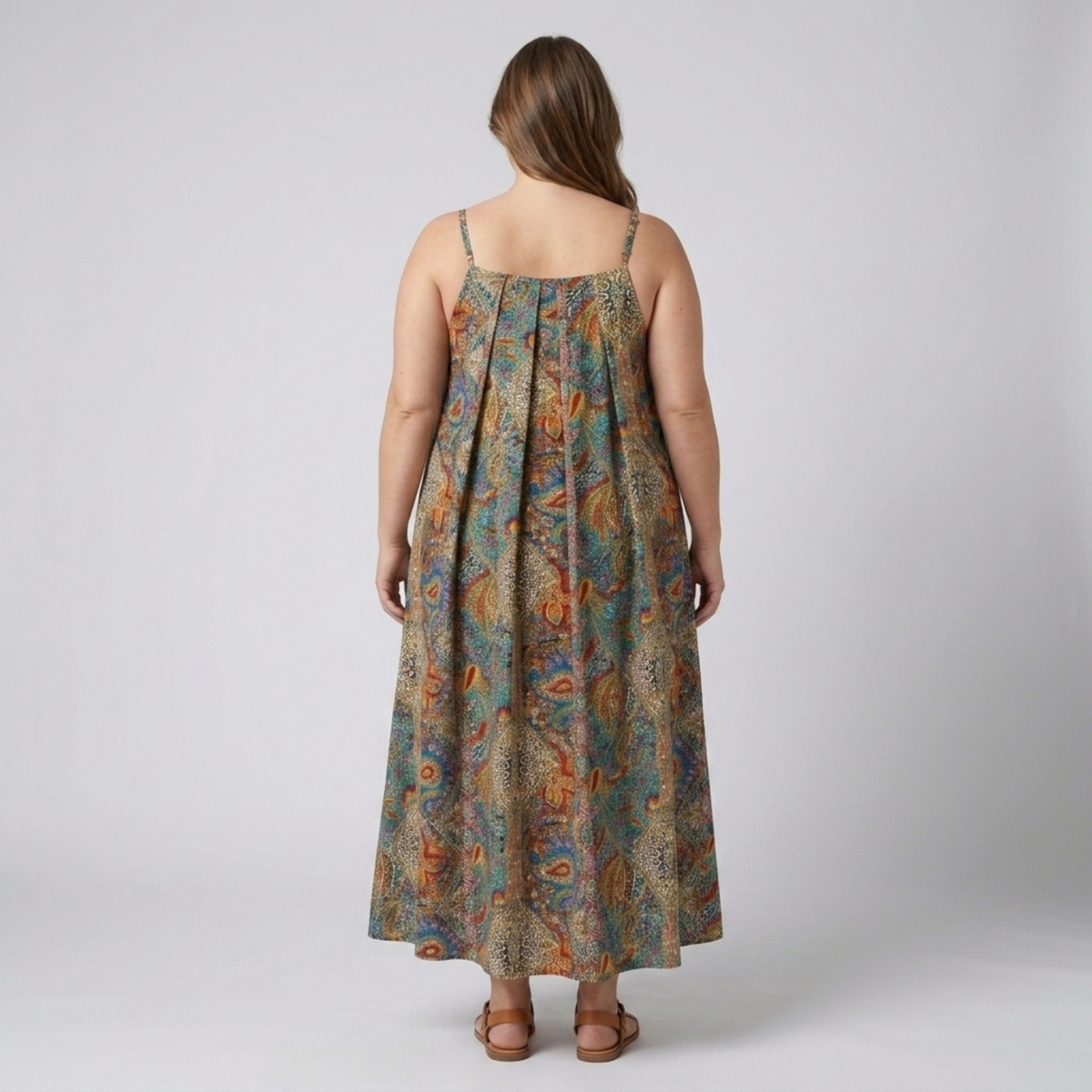 Robe longue grande taille pour femme à bretelles imprimé cachemire
