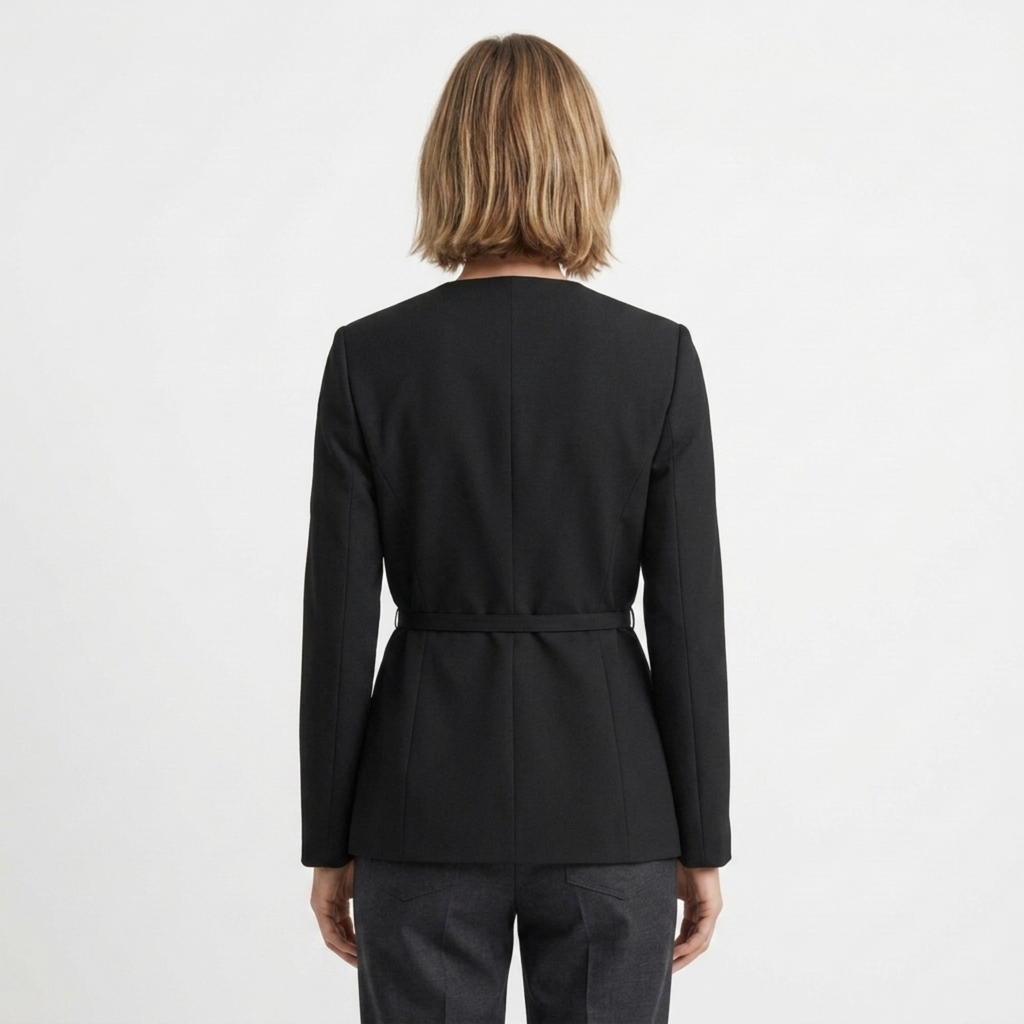 Blazer en Polyester Femme – Col V et Ceinture Coupe Ajustée Élégante