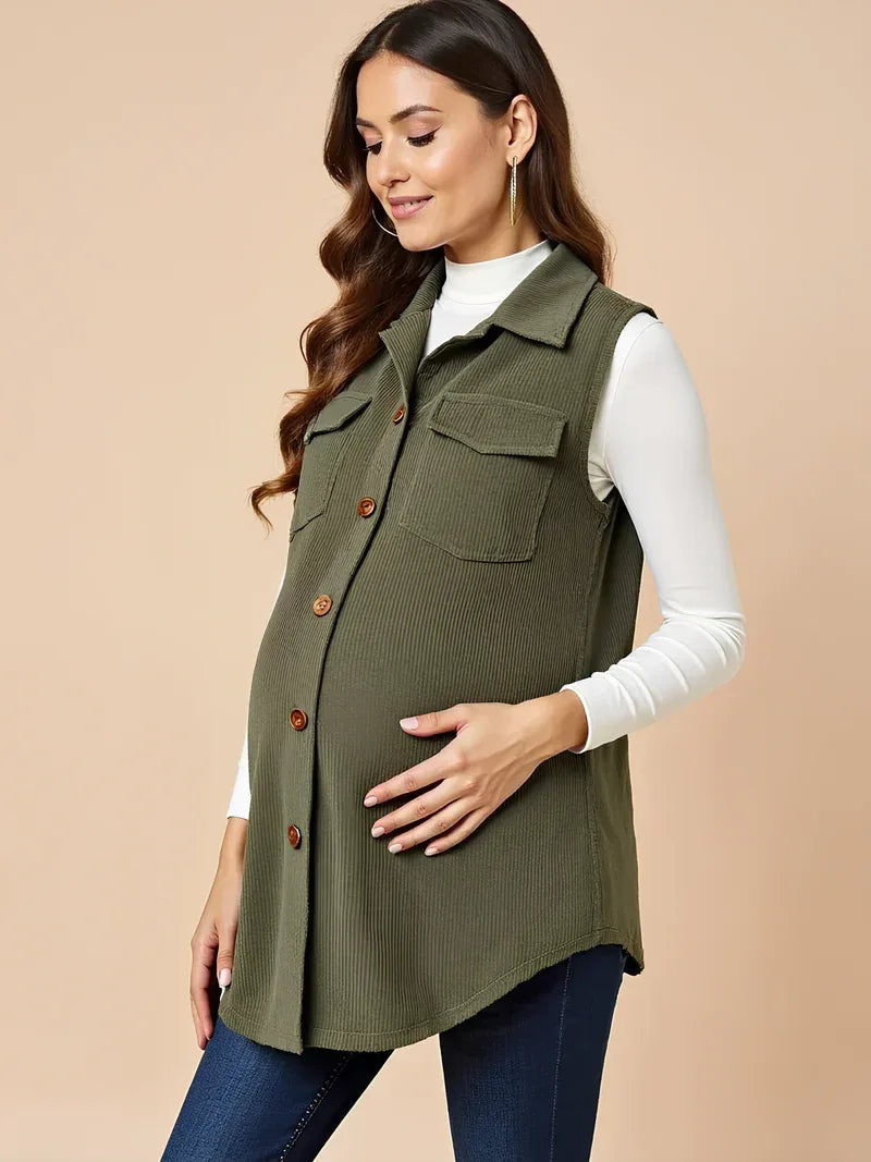 Gilet de maternité en velours côtelé boutonné