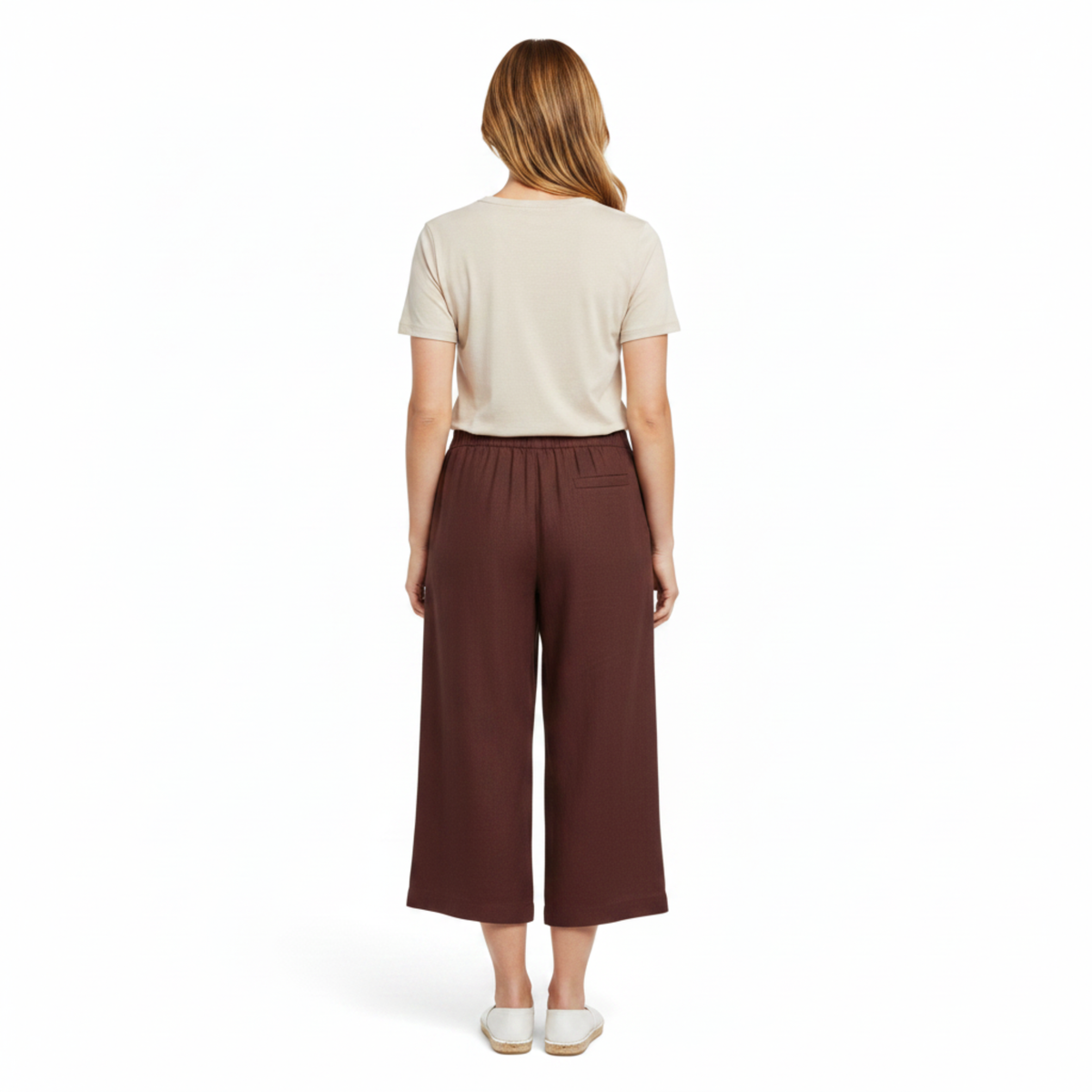Pantalon Large en Lin pour Femme avec Taille Élastiquée et Coupe Courte