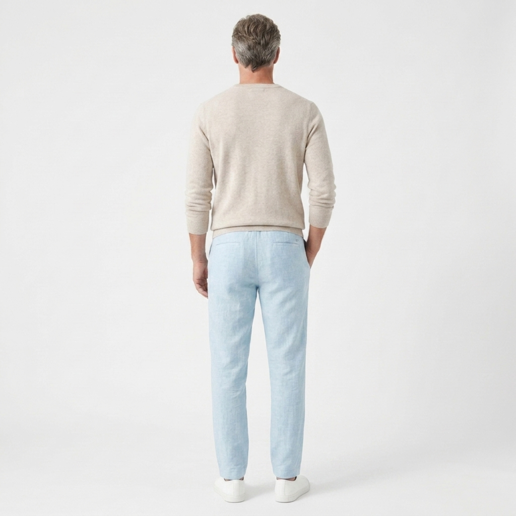 Pantalon coupe droite homme — taille élastique avec cordon — plage et été