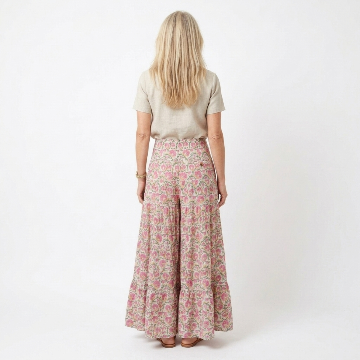 Jupe maxi longue fleurie — taille haute évasée — vacances d'été
