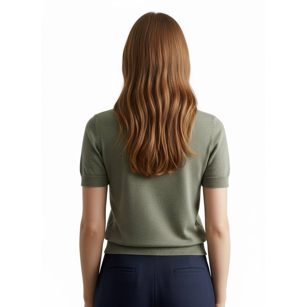 T-shirt en Maille Fine pour Femme à Col Rond et Manches Courtes Ajustées