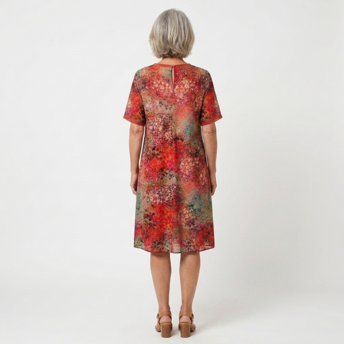 Robe évasée mi-longue femme — motif imprimé et col V — loisirs