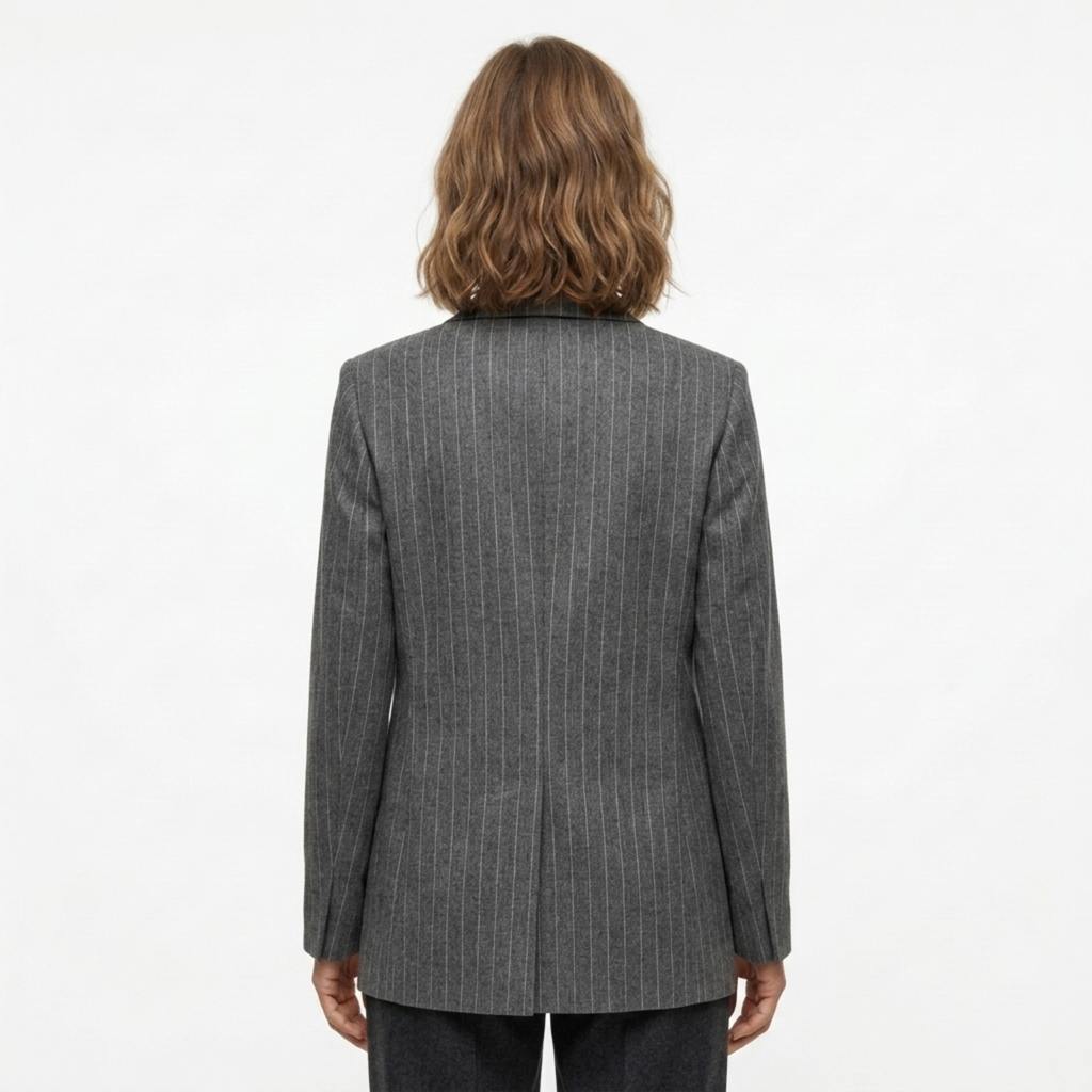 Blazer en Polyester Femme – Rayures Fines et Coupe Ample Décontractée