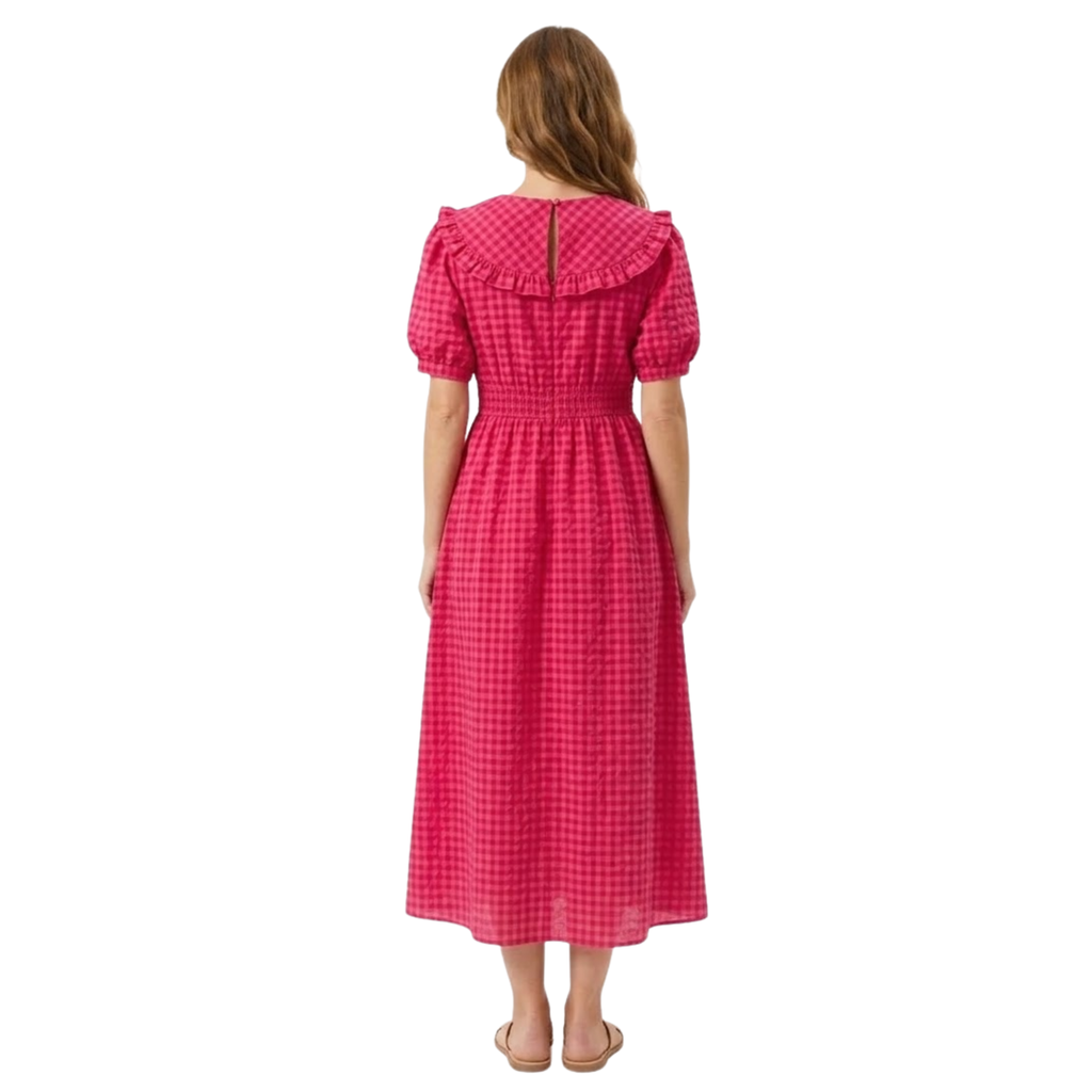 Robe Longue à Carreaux avec Col Claudine et Manches Bouffantes pour Femmes