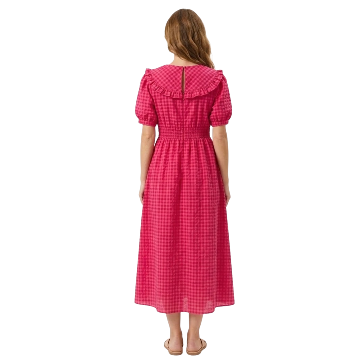 Robe Longue à Carreaux avec Col Claudine et Manches Bouffantes pour Femmes