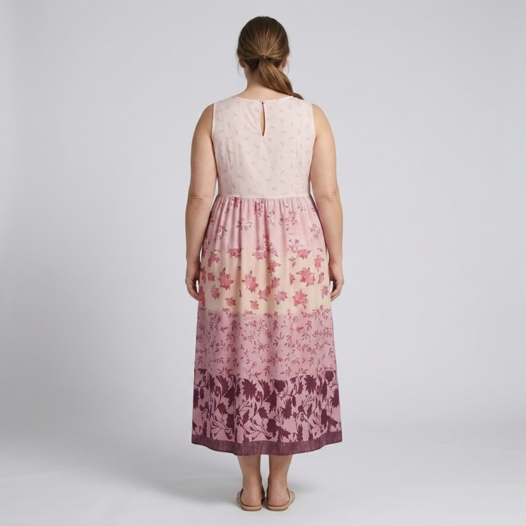 Robe longue grande taille pour femme style hawaïen à col rond
