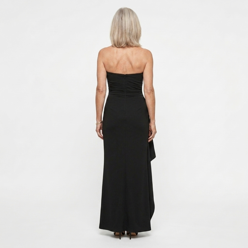 Robe de soirée longue — coupe sirène froncée avec fente | gala formel