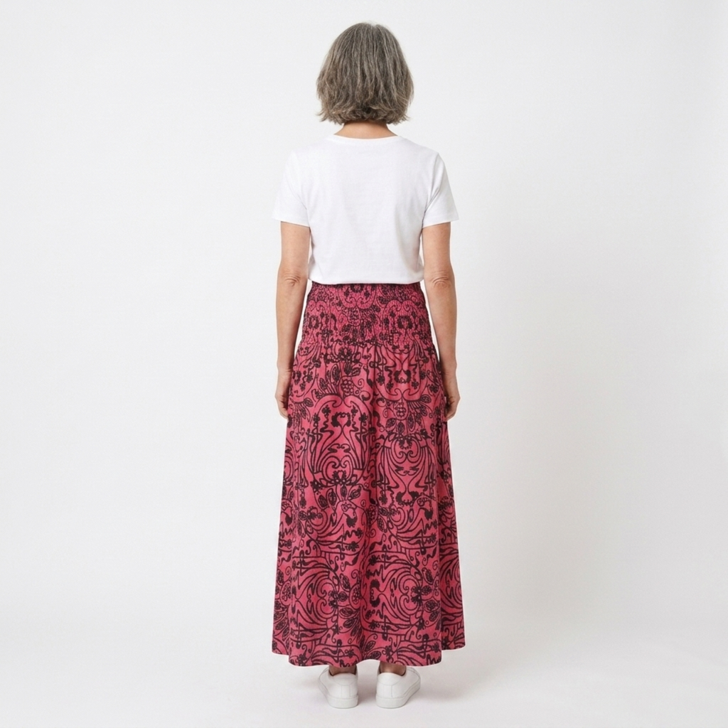 Jupe maxi longue bohème — taille haute élastique — vacances d'été