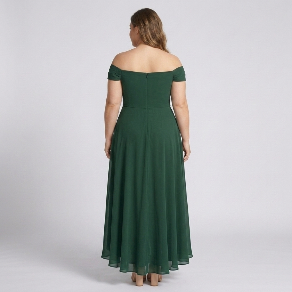 Robe de soirée grande taille pour femme longue de cérémonie avec fente et épaules dénudées