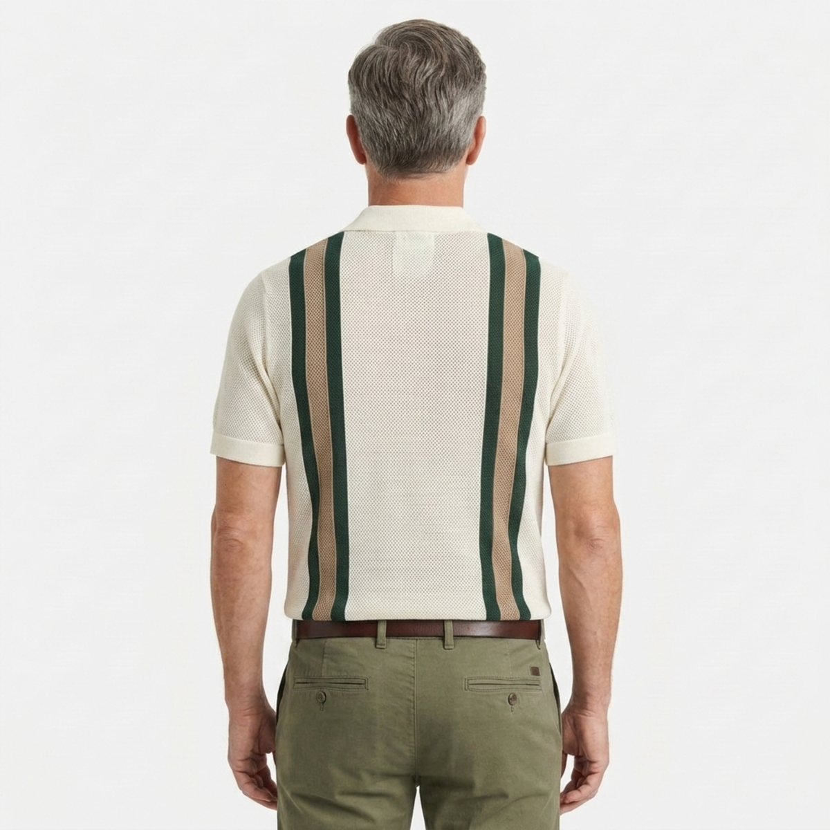 Polo en maille homme — rayures verticales — style vintage bord de mer