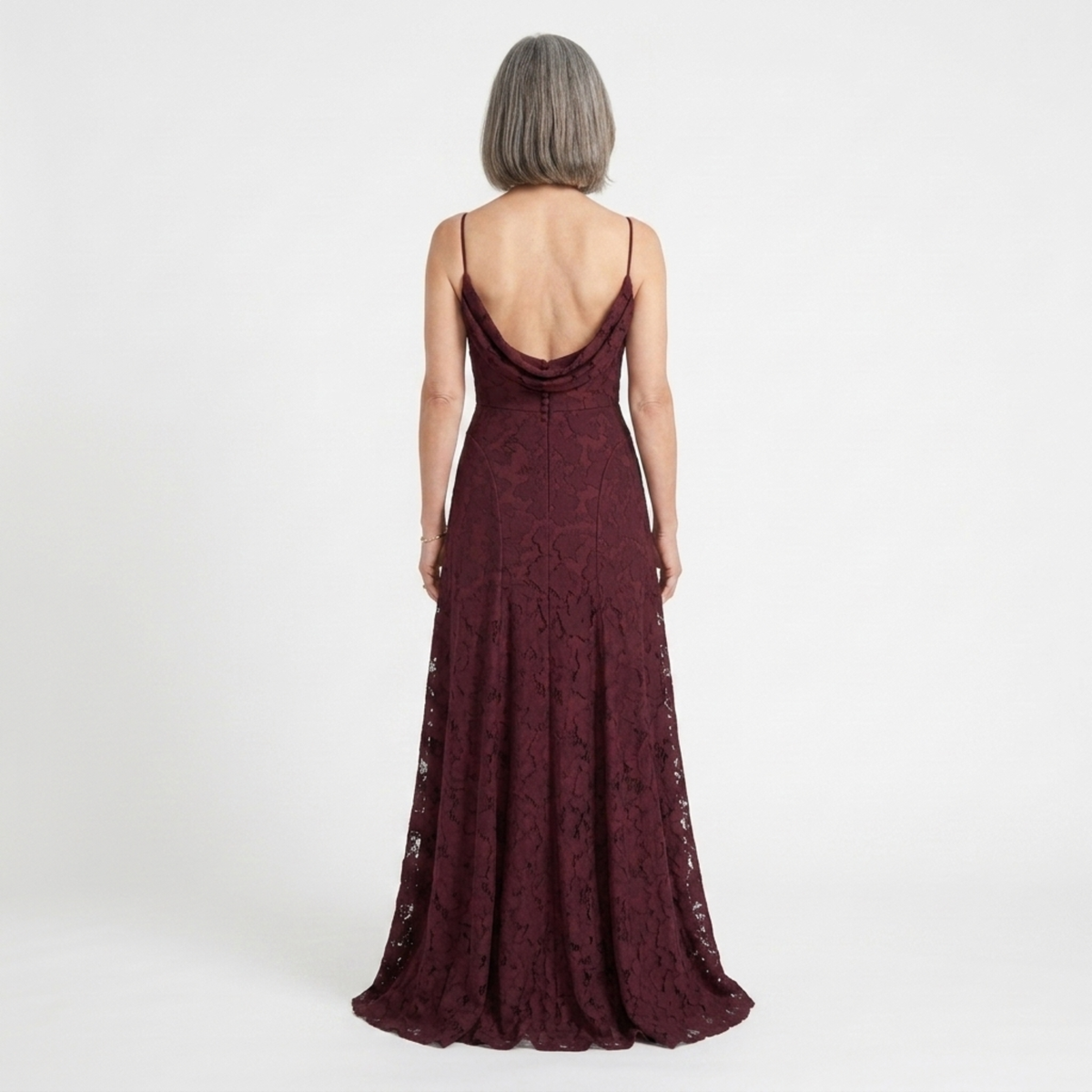 Robe longue femme — dos nu à lacets et jersey dévoré floral | soirée romantique