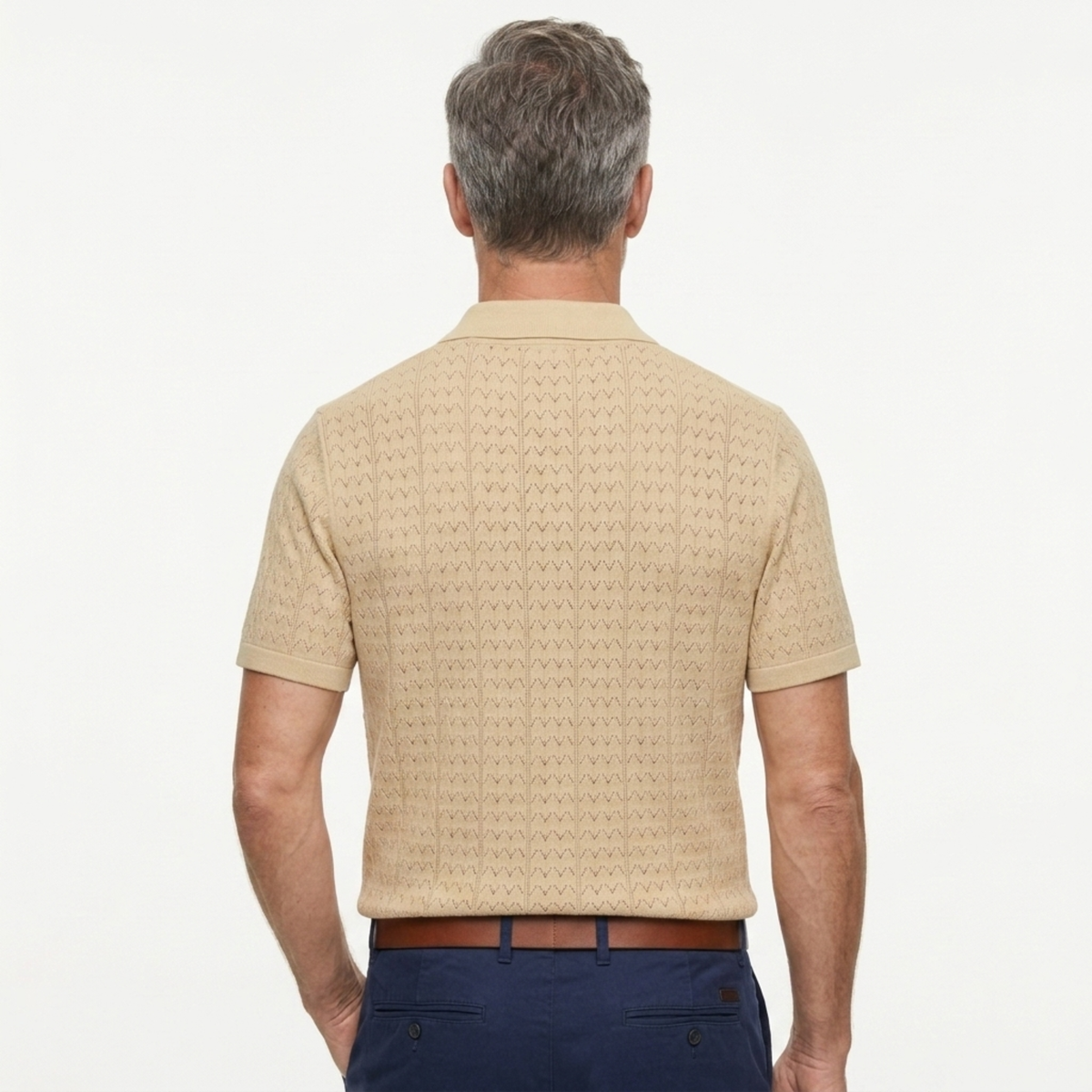 Polo en maille pour homme — motif jacquard — style rétro décontracté