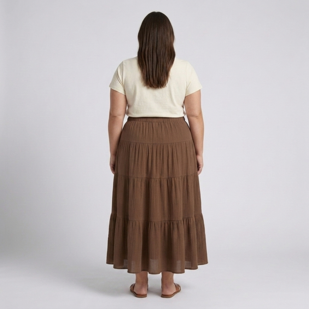 Jupe longue grande taille pour femme à panneaux et cordon de serrage