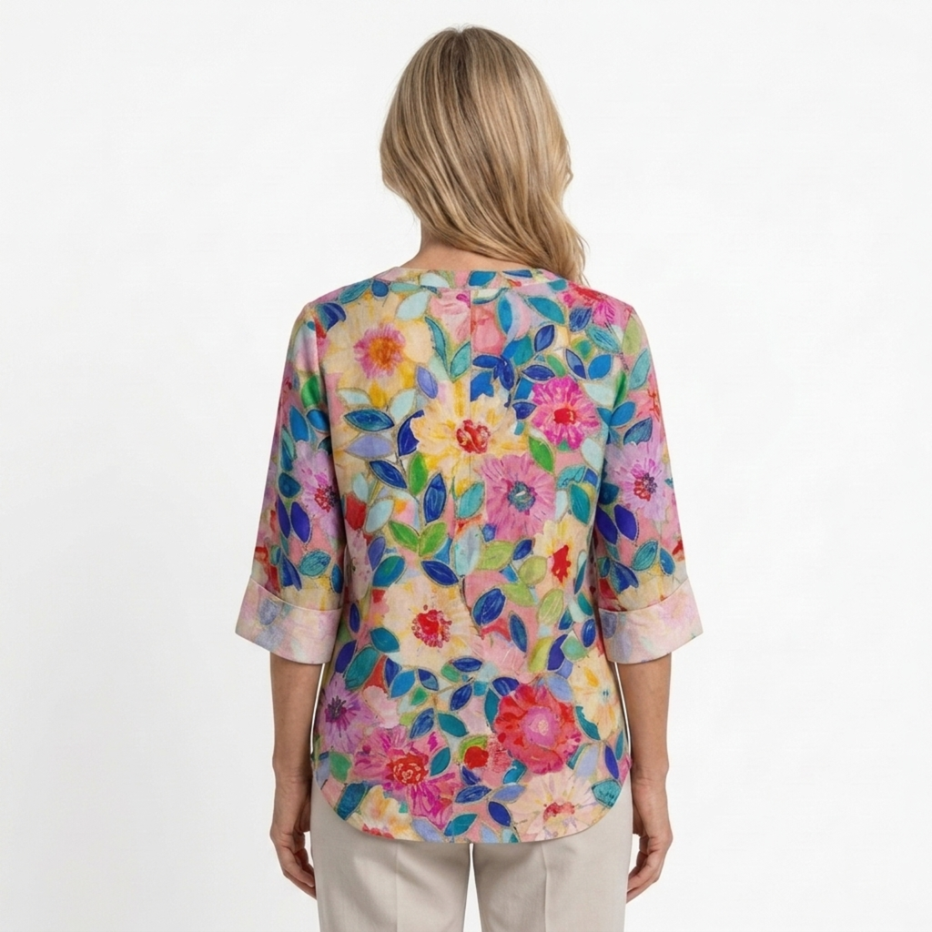 Blouse imprimée fleurs — manches trois-quarts boutonné — loisirs