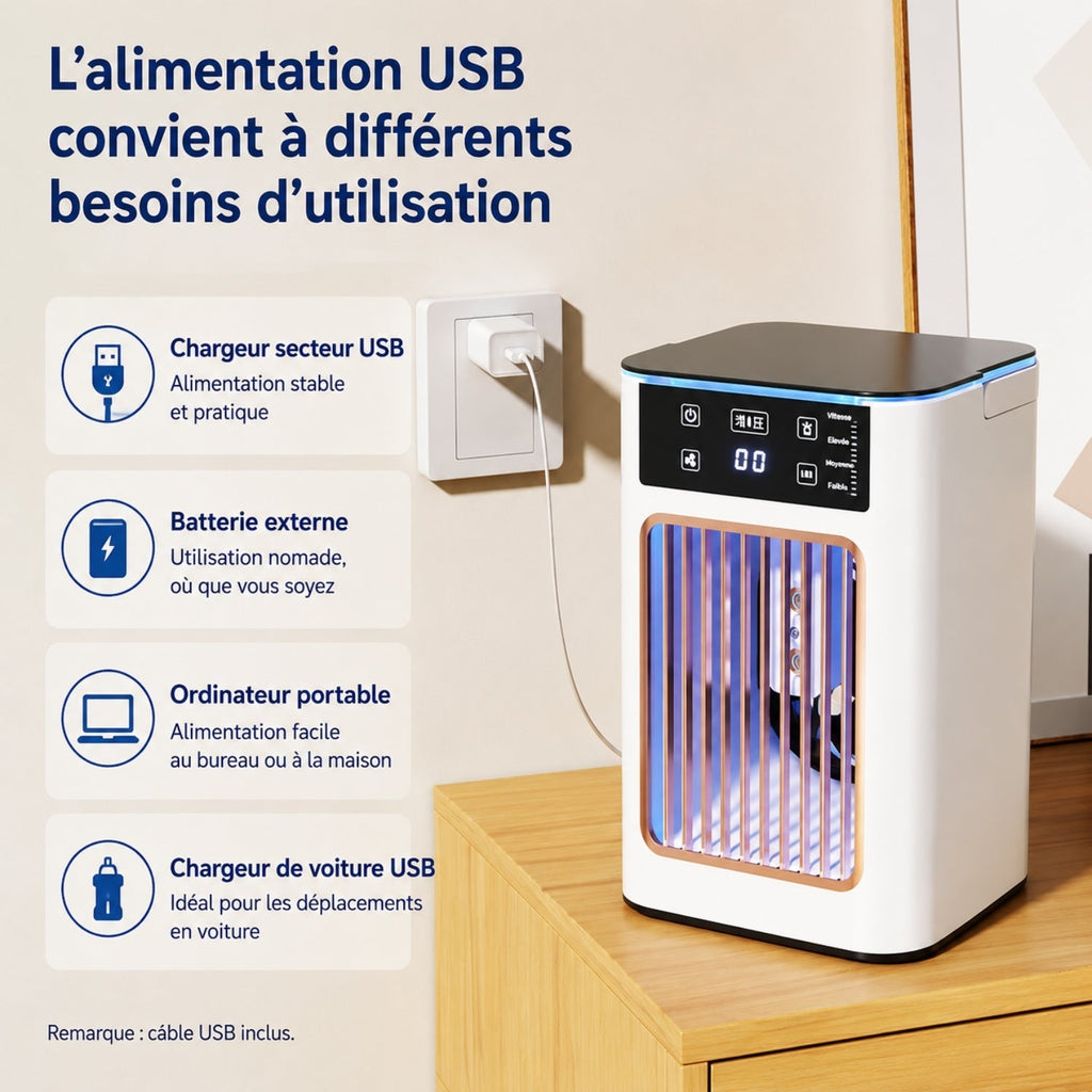 USB Mini Air Conditioner with Misting, 3 Speeds, and Personal Cooling