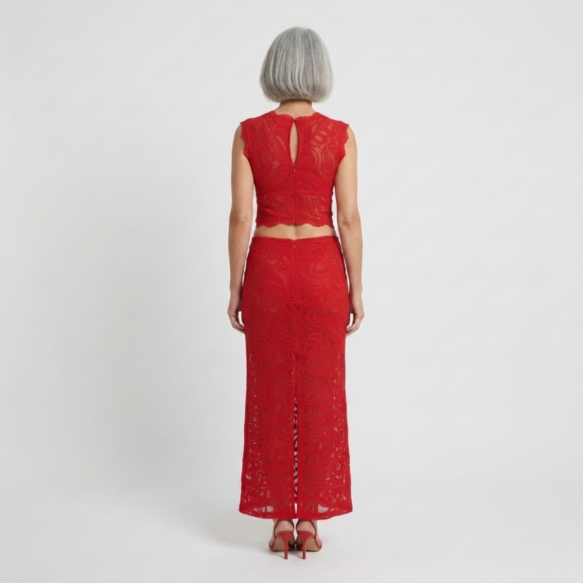 Ensemble crop top en dentelle et jupe sirène femme — soirée et fête