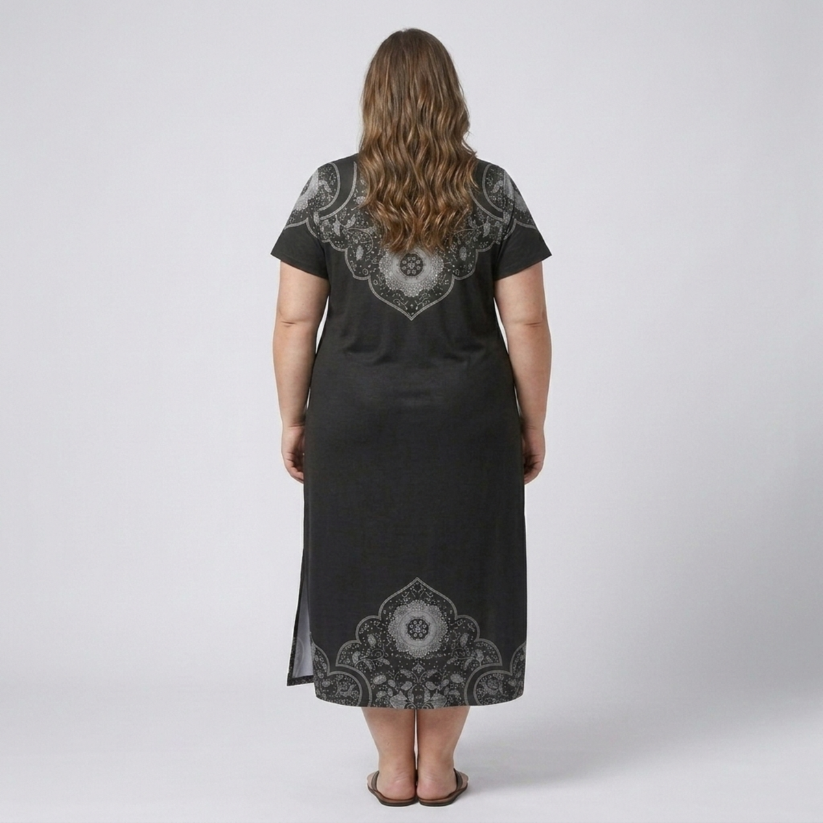 Robe longue grande taille pour femme imprimée à col en V