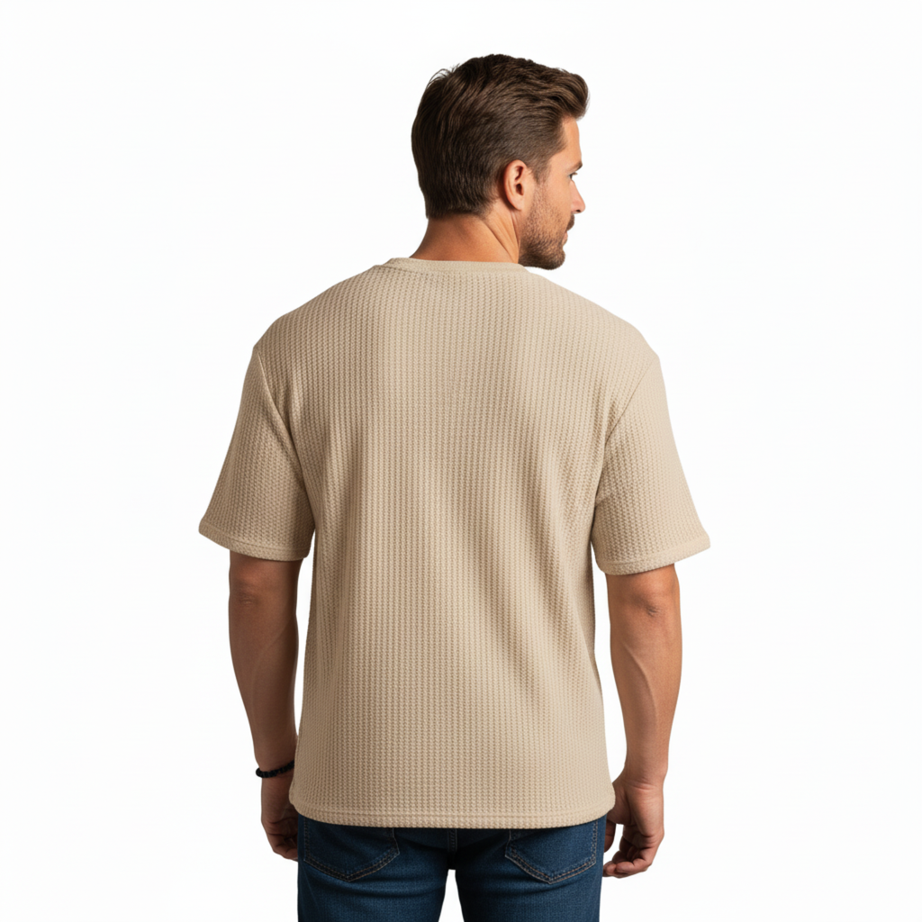 T-shirt Homme en Maille Tricotée Respirante à Manches Courtes et Col Rond