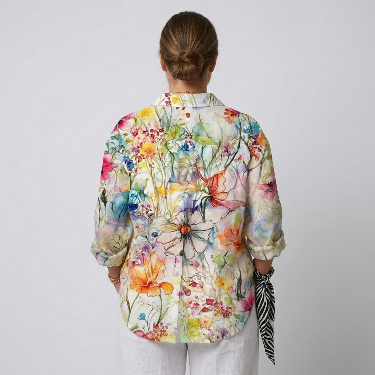 Blouse grande taille imprimé floral à manches longues pour femme