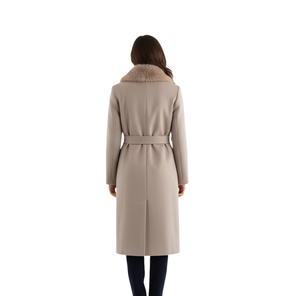 Manteau Femme Chaud ceinturé à Col en Fourrure pour l’Automne et l’Hiver