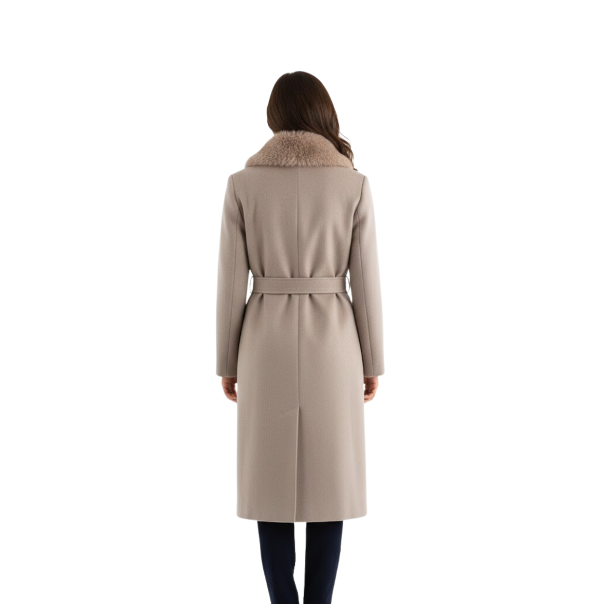 Manteau Femme Chaud ceinturé à Col en Fourrure pour l’Automne et l’Hiver