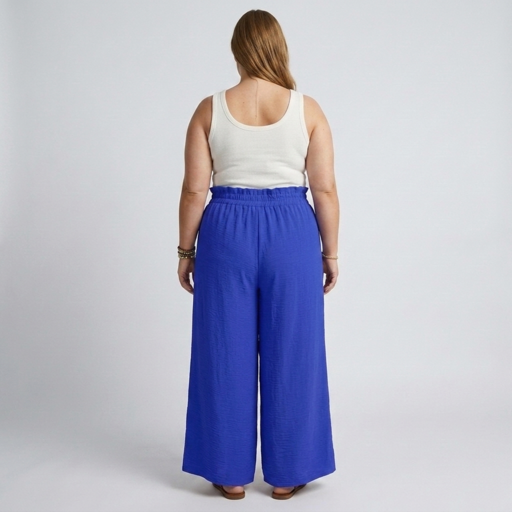 Pantalon large grande taille pour femme à taille élastique et cordon
