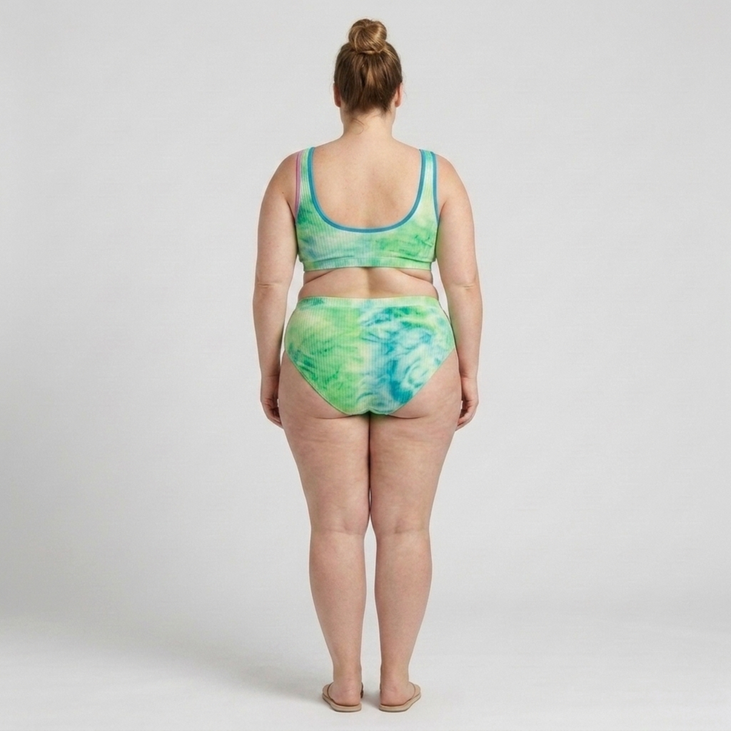 Bikini deux pièces grande taille pour femme à taille haute effet tie-dye