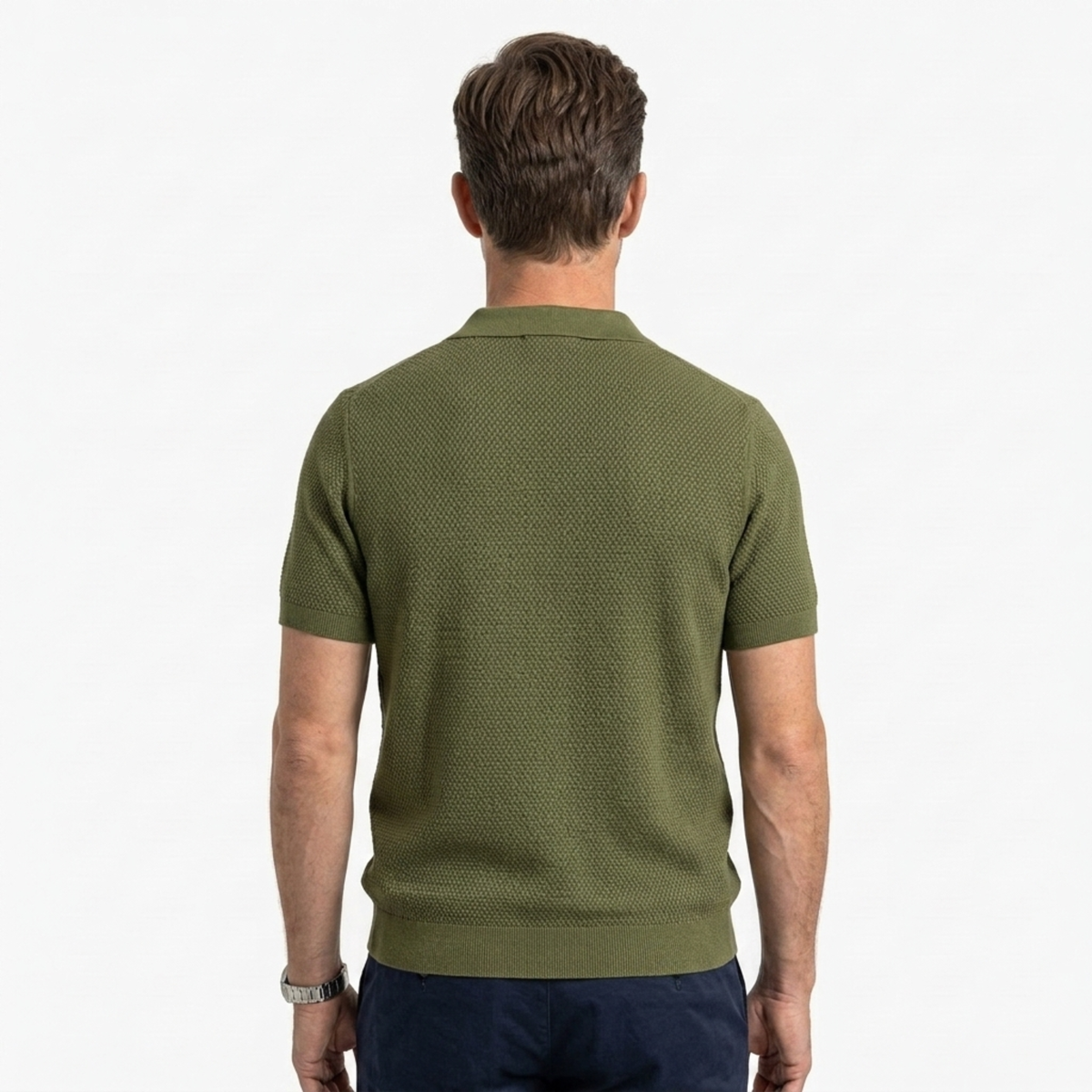 Polo homme en maille piquée texturée à manches courtes — détente