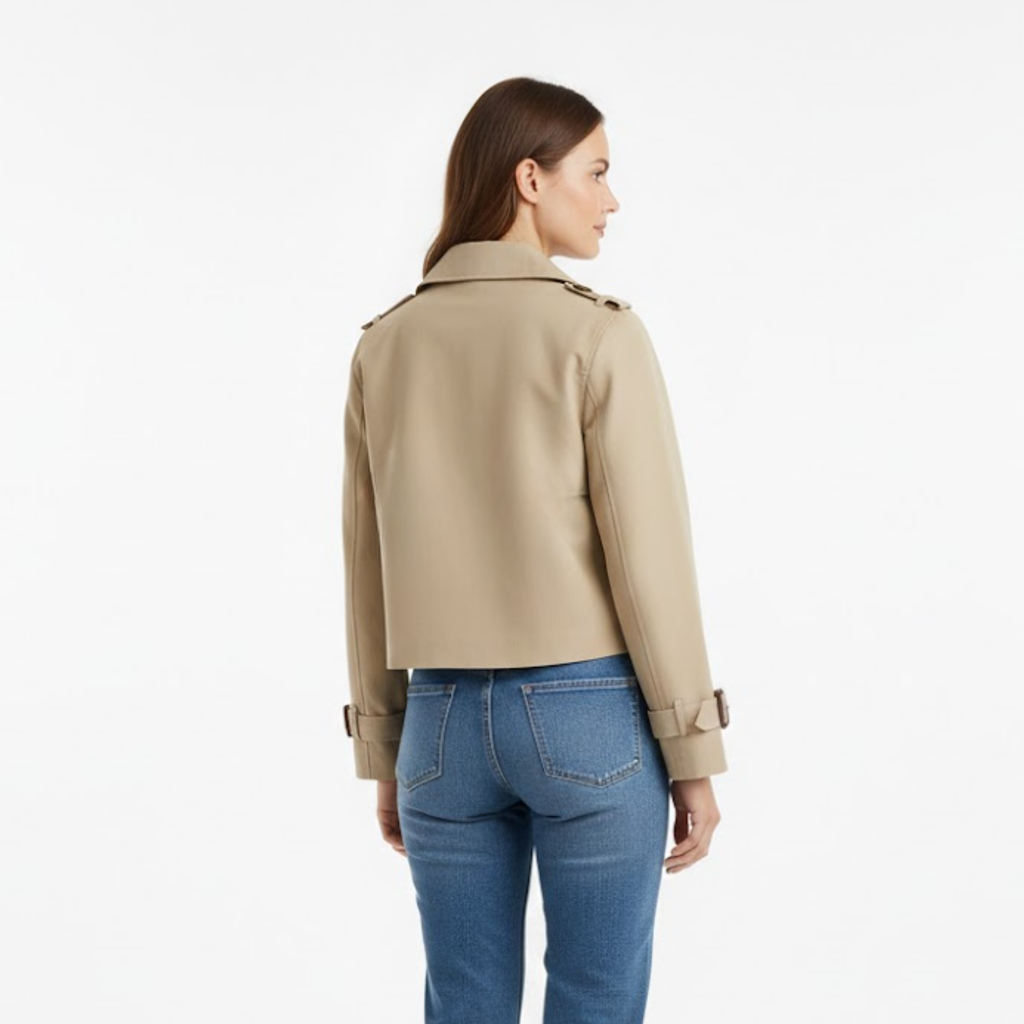 Trench-coat court pour femme à double boutonnage style vintage et chic