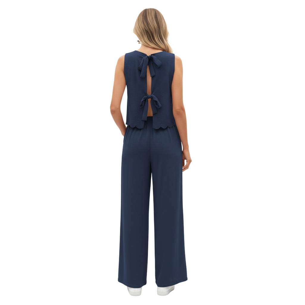 Ensemble deux pièces pour femmes : top sans manches à bordure coquillage et pantalon large longueur cheville