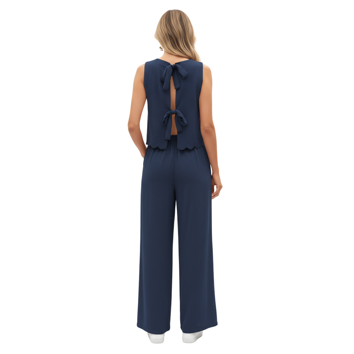 Ensemble deux pièces pour femmes : top sans manches à bordure coquillage et pantalon large longueur cheville