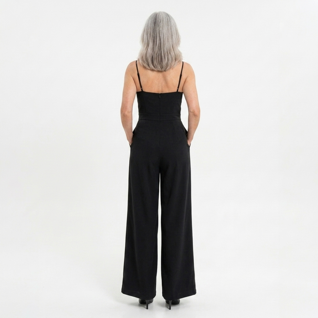 Combinaison femme taille haute — jambes larges et décolleté cœur — soirée