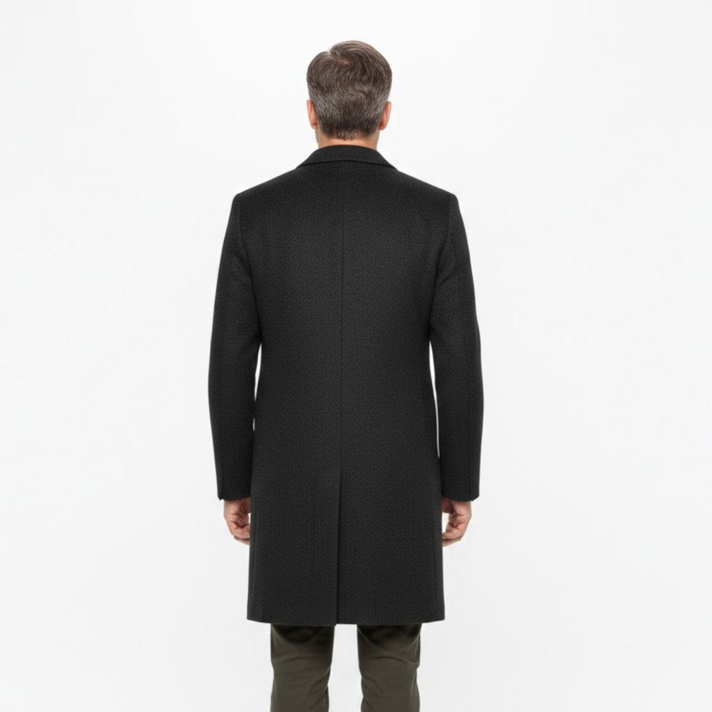 Manteau long homme col rabattu bouton unique coupe moderne ajustée