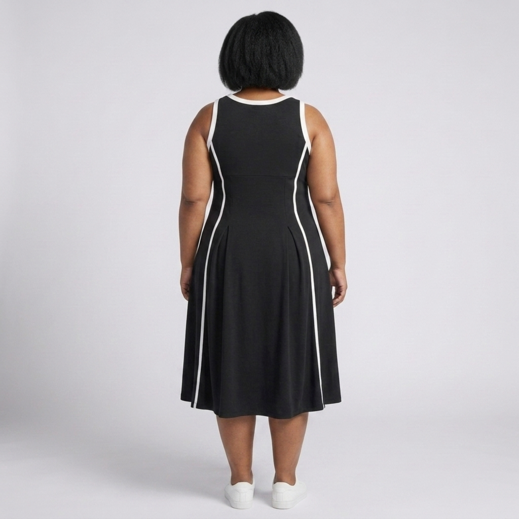 Robe longue grande taille pour femme coupe trapèze sans manches à col rond