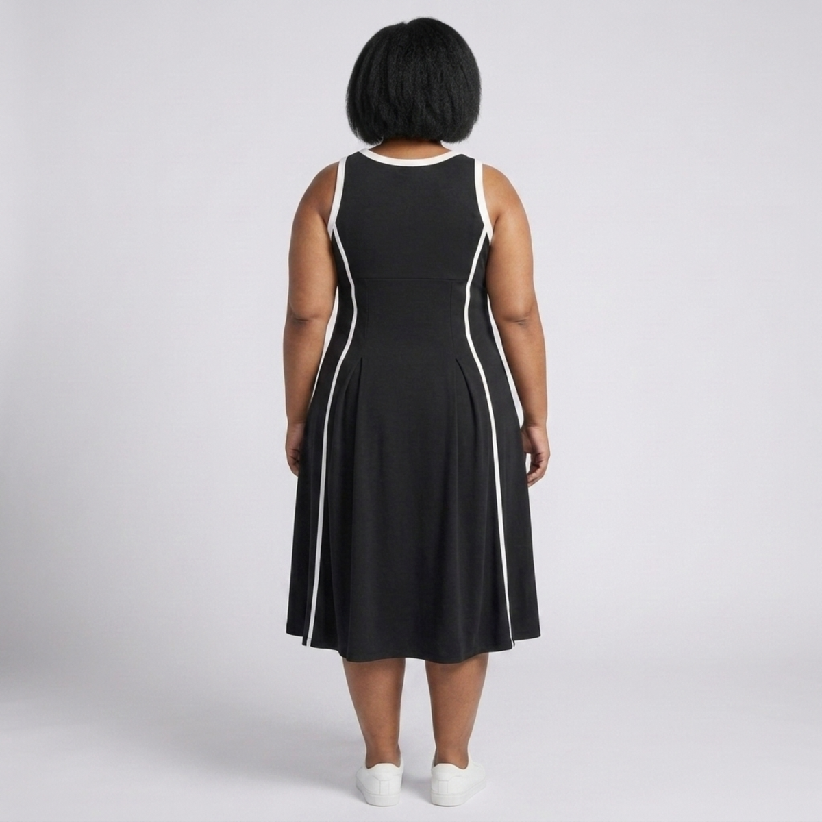 Robe longue grande taille pour femme coupe trapèze sans manches à col rond