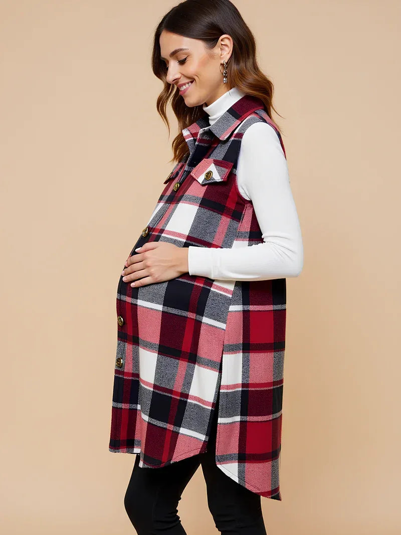 Gilet de maternité sans manches à carreaux