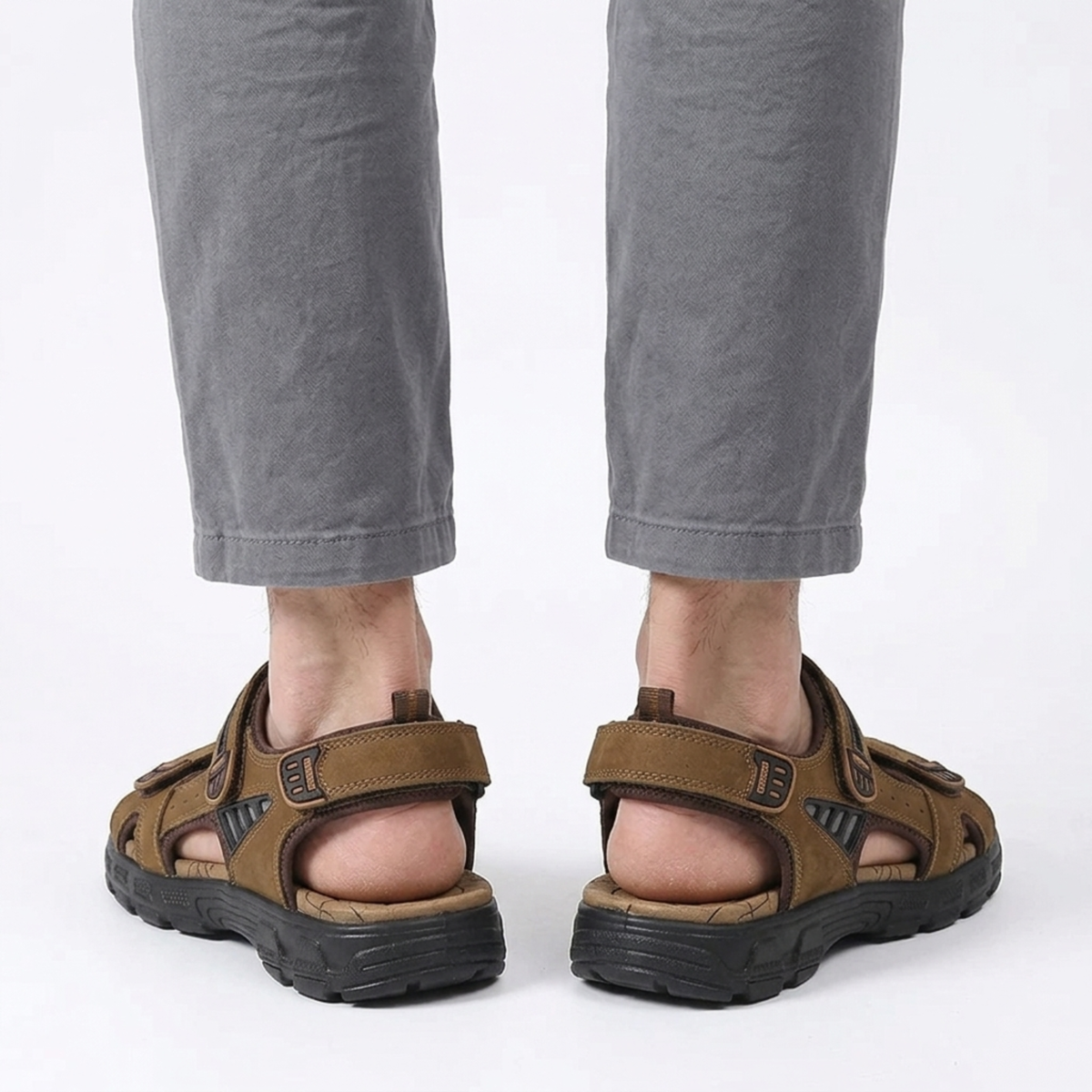 Sandales en cuir homme — bride velcro — marche et extérieur