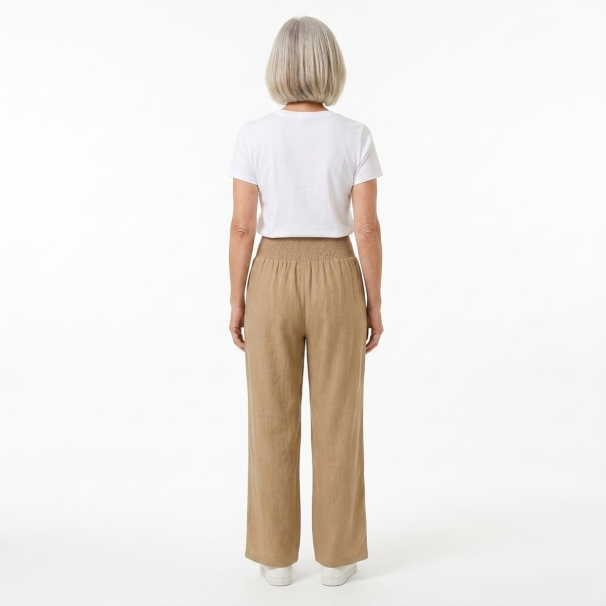 Pantalon femme mélange lin et coton — taille élastique coupe droite | quotidien