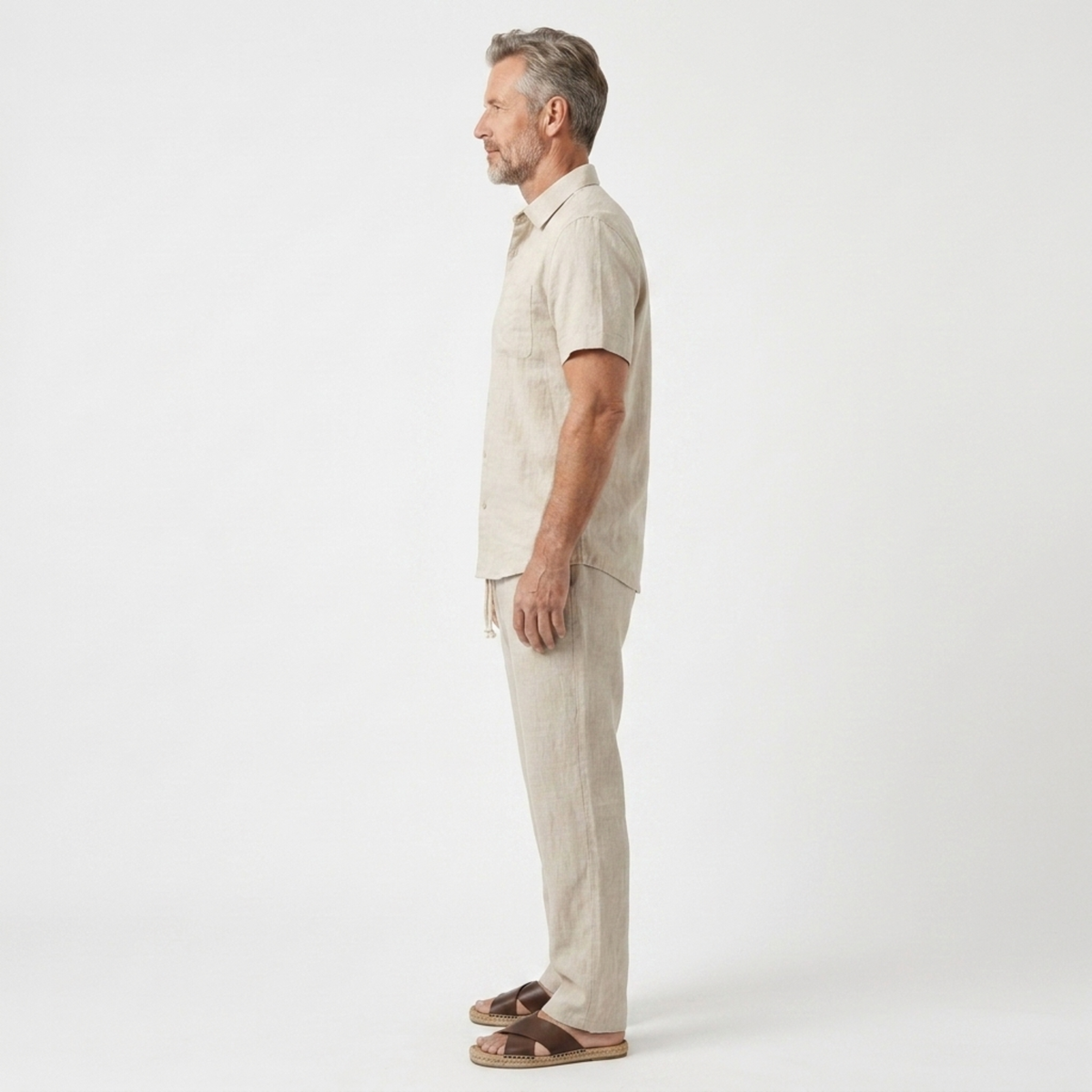 Ensemble deux pièces en lin pour homme — coupe décontractée — vacances à la plage