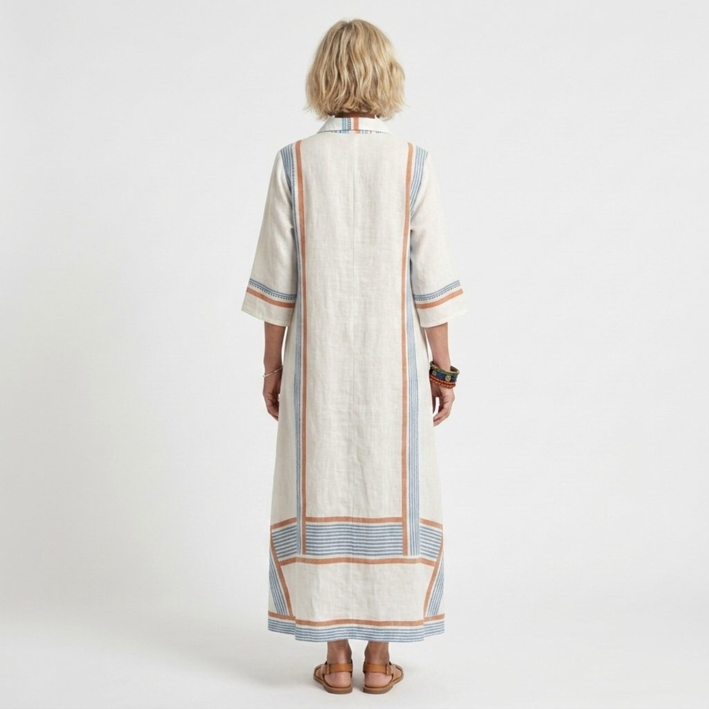 Robe caftan kimono à rayures — coupe évasée — vacances à la plage