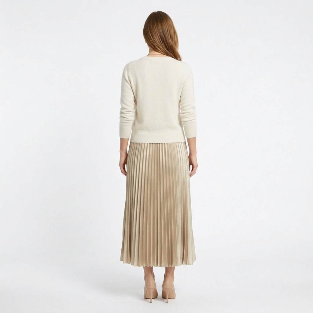Jupe Longue Plissée Satinée à Taille Haute Élastique pour Femme