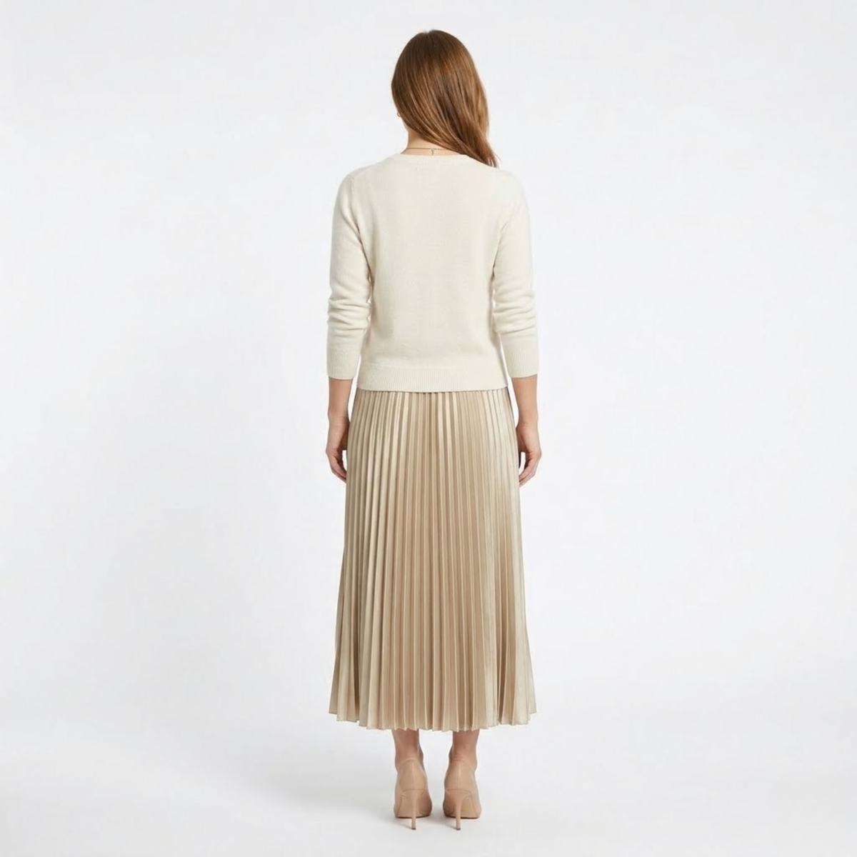 Jupe Longue Plissée Satinée à Taille Haute Élastique pour Femme