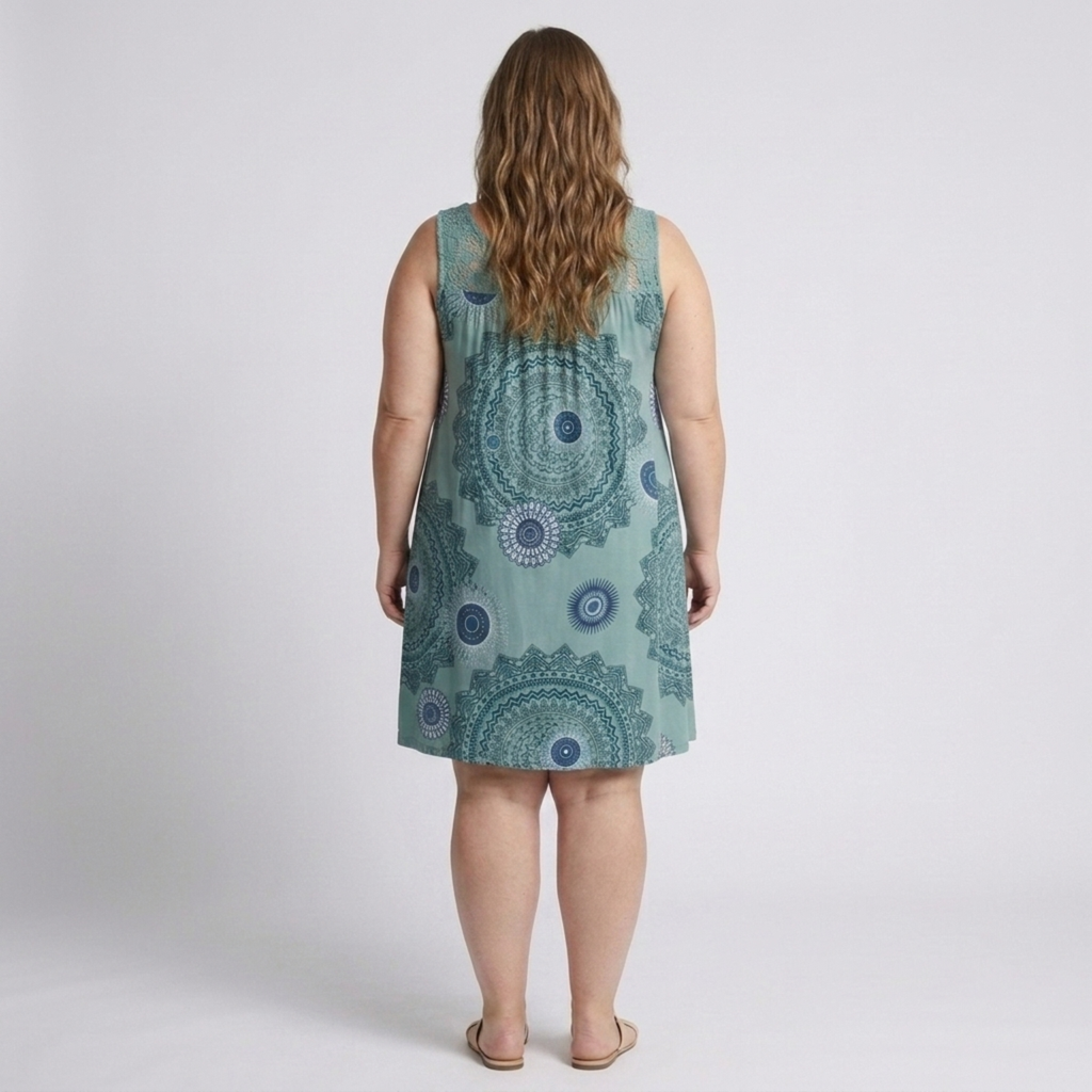 Robe d'été grande taille pour femme en coton imprimé vintage avec détails en dentelle