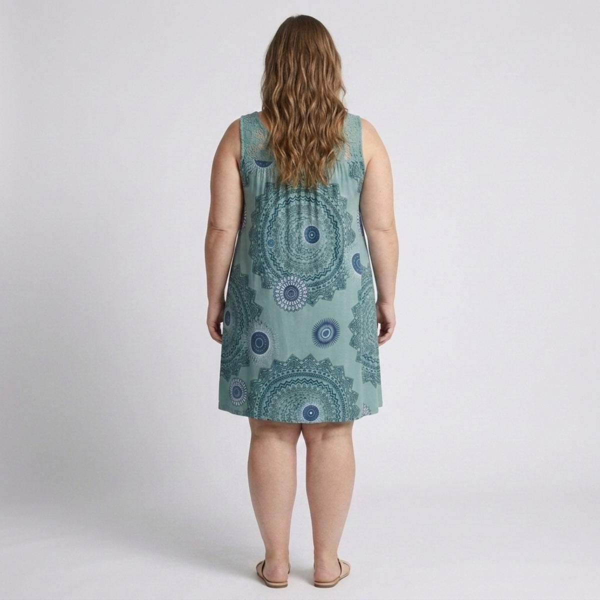 Robe d'été grande taille pour femme en coton imprimé vintage avec détails en dentelle