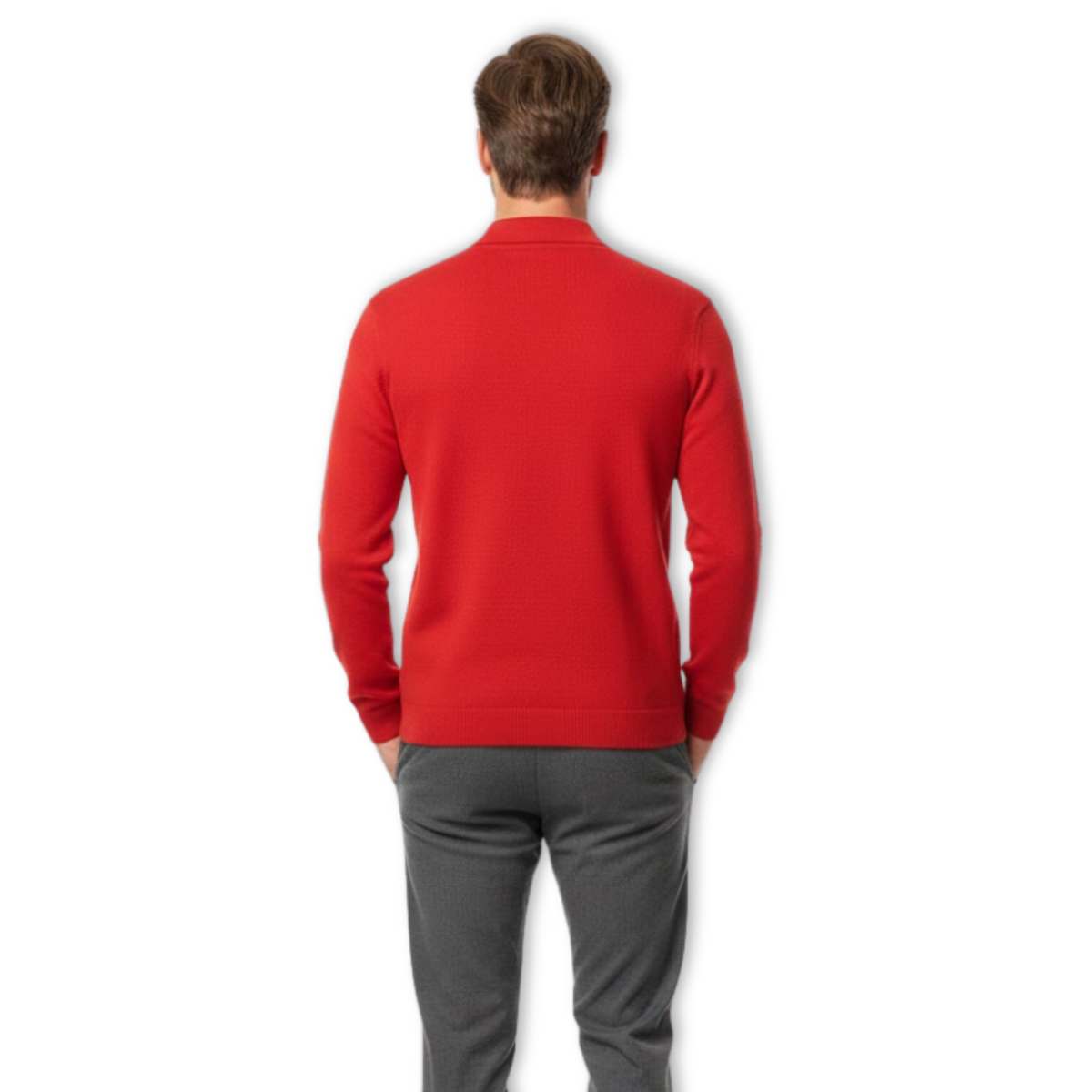Polo homme 100% laine mérinos à manches longues et col boutonné coupe décontractée