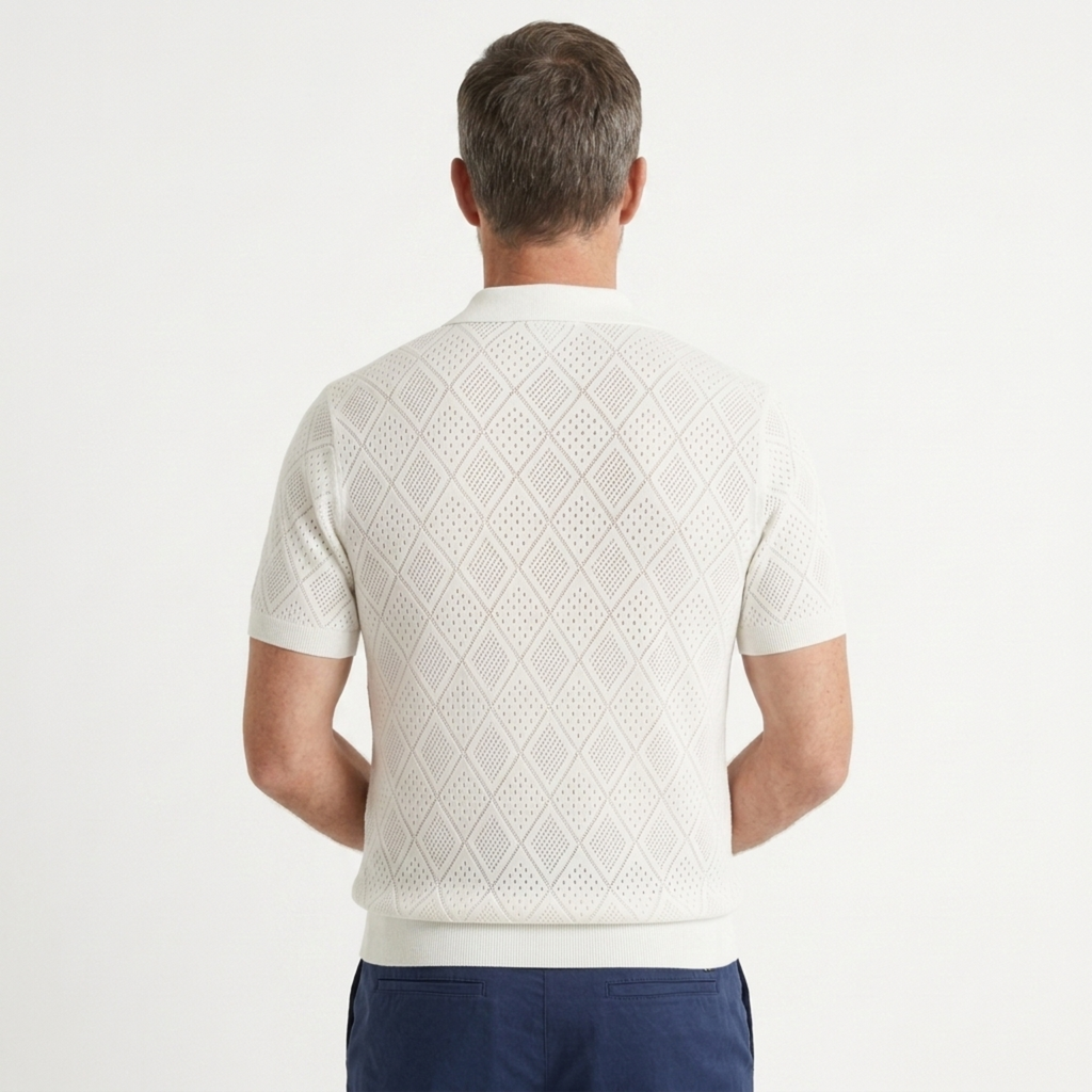 Polo homme en maille ajourée avec fermeture éclair — voyage